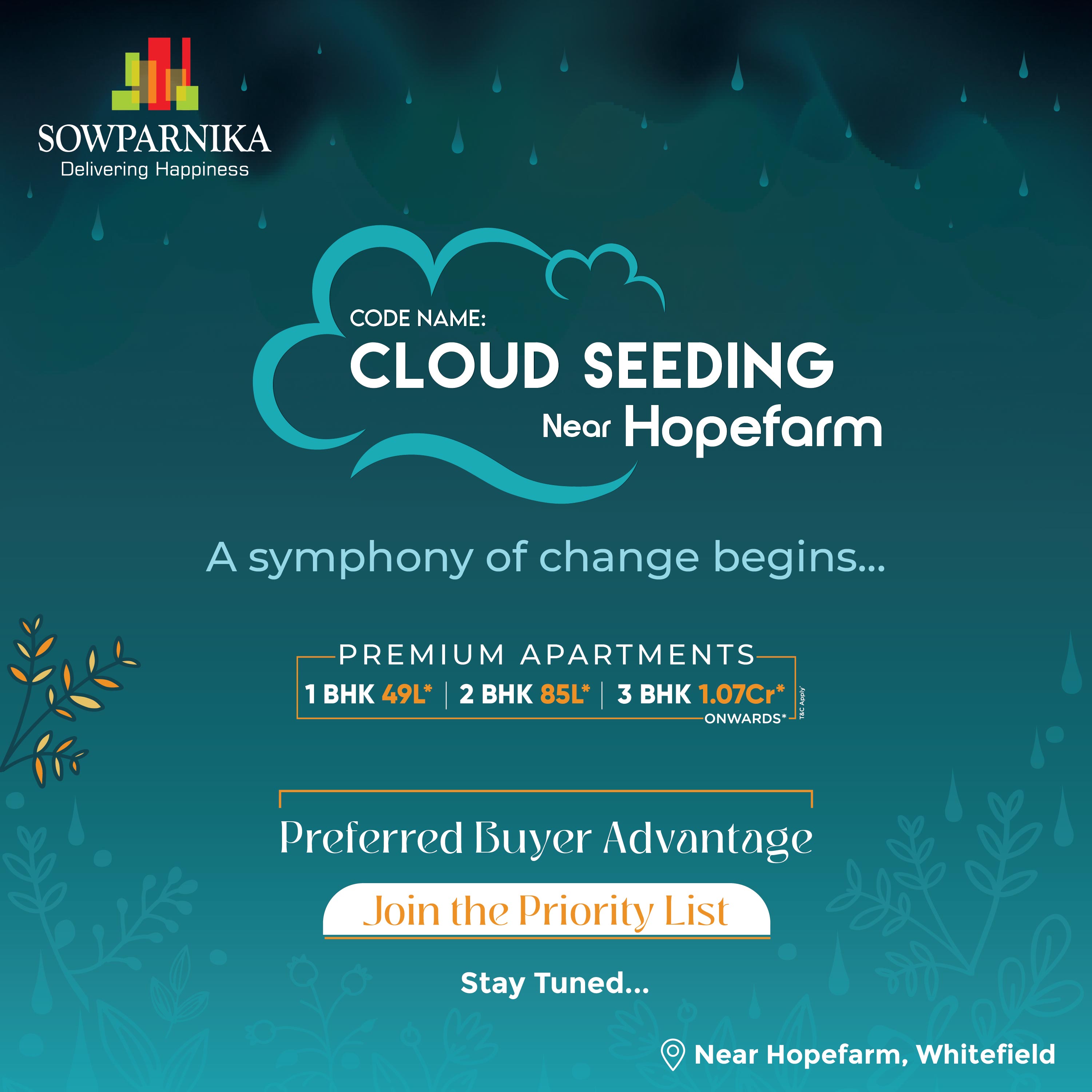 Cloud Seeding near Hopefarm by Sowparnika Projects - Sustainable luxury homes in Hope Farm, Bangalore