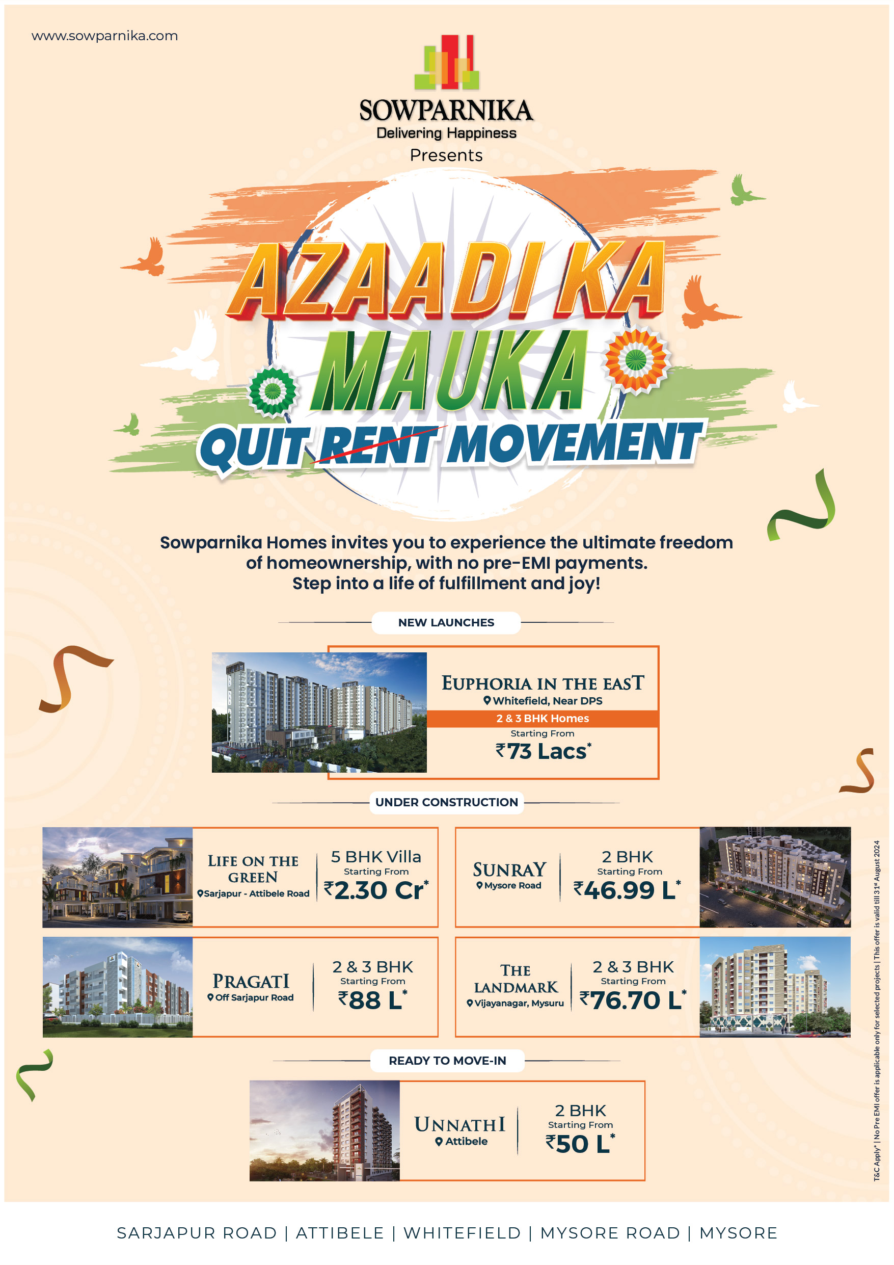 Sowparnika 2024 - Azaadi Ka Mauka - Quit Rent Movement. Get rid of rent and EMI with No Pre EMI offers. Achieve financial freedom and independence before August 31st.