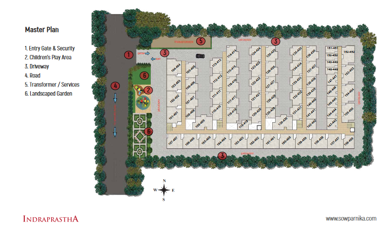 Sowparnika Indraprastha Master Plan - Layout of Apartments, Amenities, and Green Spaces