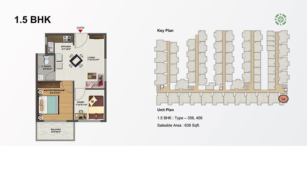 Sowparnika Indraprastha - 1, 2 & 3Bhk Apartments in Whitefield-1.5 bhk unitplan