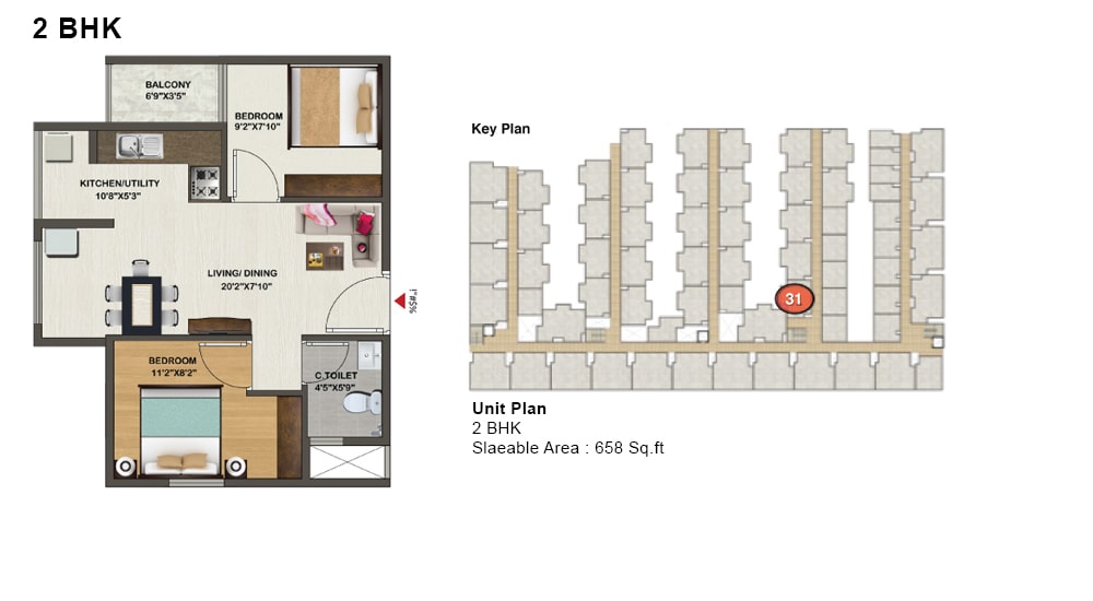 Sowparnika Indraprastha - 1, 2 & 3Bhk Apartments in Whitefield-2bhk unitplan